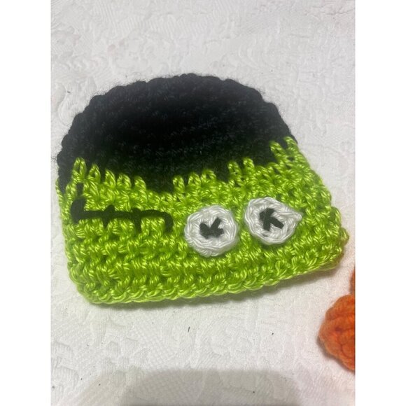 Handmade Baby Pumpkin &‎ Frankenstein Knit Hats Halloween-Themed For Newborns - Picture 3 of 5